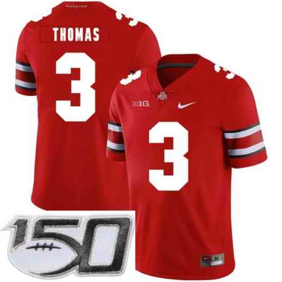 Ohio State Buckeyes 3 Michael Thomas Red Nike College Football Stitched 150th Anniversary Patch Jersey